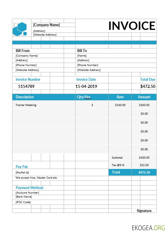 Modèle de facture de consultant pédagogique